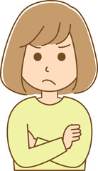 不満げな表情をしている女性のイラスト