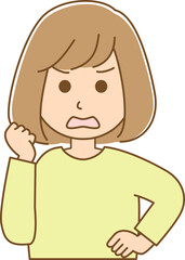 怒りで何かを訴えている女性のイラスト