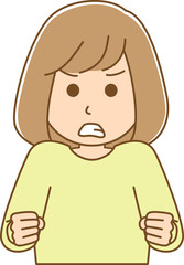 怒りで両手に力が入っている女性のイラスト