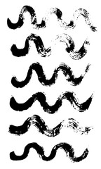 Wave brush stroke. Black ink. Vector abstract set.