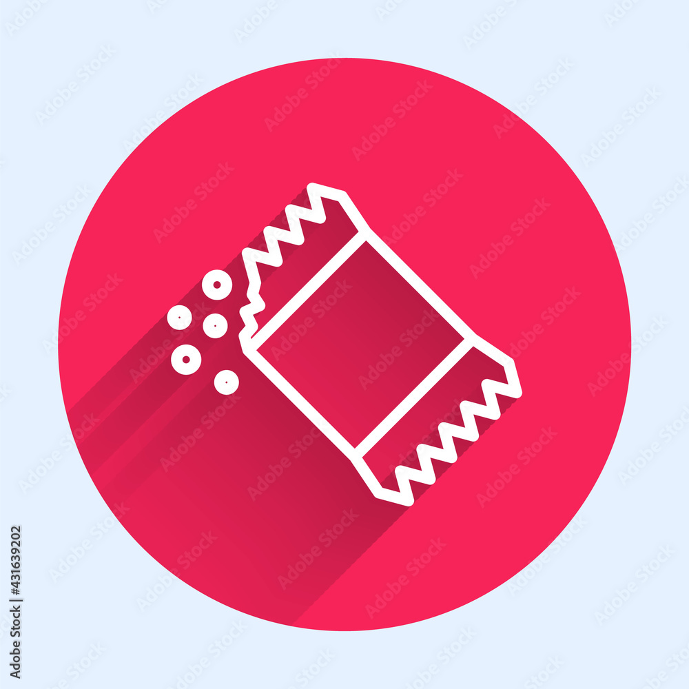 Poster white line packet of pepper icon isolated with long shadow. red circle button. vector