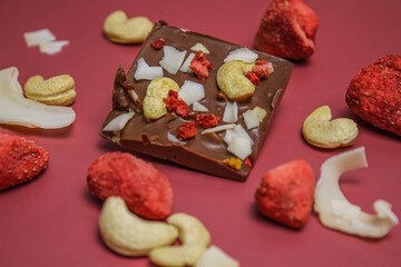 Hand made chocolate with freeze-dried fruits