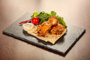 Chicken shashlik – roasted kebab served vegetables