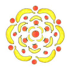 Circle composition of bananas and mandarines