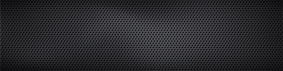 Black perforated metal plate. Metal grill. Black metal texture steel background. Perforated sheet metal. Abstract dark gray circle mesh pattern background texture. Black metallic background.Vector EPS - obrazy, fototapety, plakaty