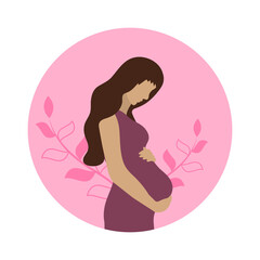 Pregnant woman logo modern flat design illustration. The concept of pregnancy, motherhood, family.