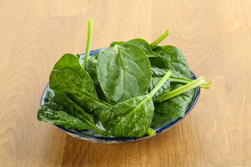 Fresh green spinach leaves in the bowl