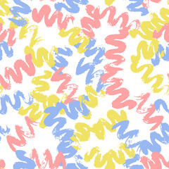 Fototapeta premium Vector seamless pattern with blue, pink and yellow vwave brush stroke on white background