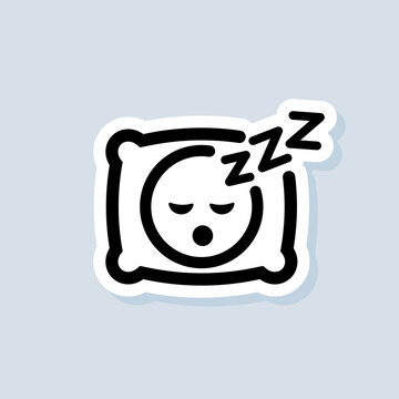 Sleeping sticker, logo, icon. Vector. Pillow. Sleep. An image of a person having a dreamful slumber in bed on a pillow with some sleeping sound. Rest, relaxation, restoration. Vector EPS 10