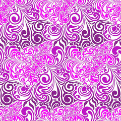  Pink abstract pattern in damask style, white background. Seamless pattern, vector.