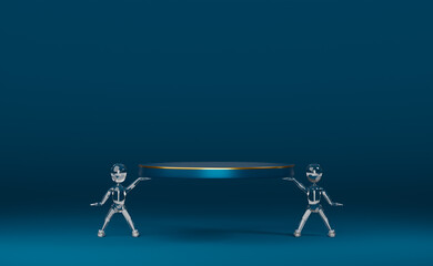 podium empty with glass doll in blue composition for modern stage display and minimalist mockup ,abstract showcase background ,Concept 3d illustration or 3d render
