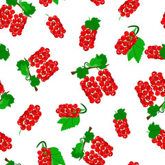Red currant berries on white background. Seamless pattern, vector.