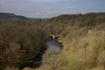 Fototapeta na wymiar View of the river Dee and the Dee valley taken from Pontcysyllte Aqueduct in Wales