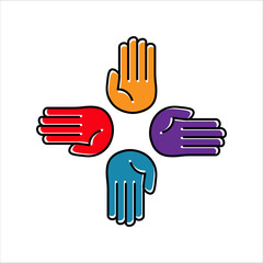 Four hands lineal color icon. charity symbol, donation, humanity, health. Editable stroke. Design template vector