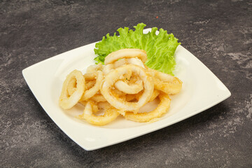 Roasted squid rings with salad