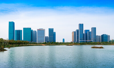 Fototapeta premium CBD landscape of Yiwu City, Zhejiang Province, China