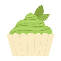 A healthy green dessert made from matcha tea powder. Healthy food, detox, diet. Vector cartoon illustration