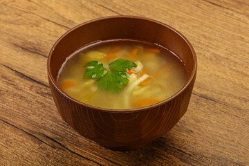 Tasty chicken soup with carrot