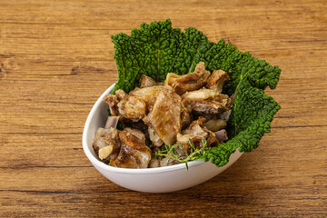 Baled lamb meat in the bowl