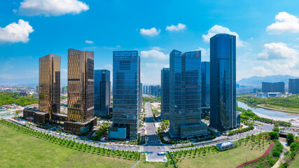 Fototapeta premium CBD landscape of Yiwu City, Zhejiang Province, China