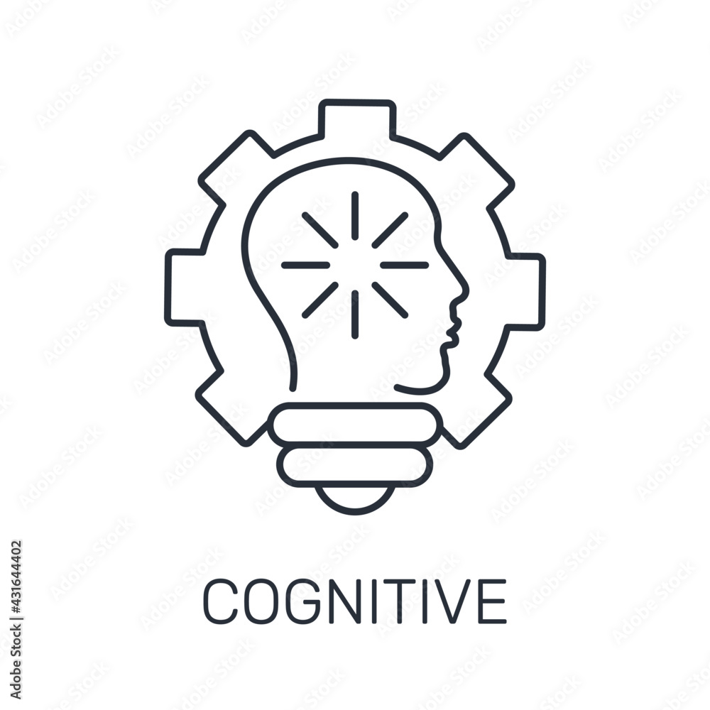 Poster cognitive brain training. development of creative thinking and ability. vector linear icon isolated 