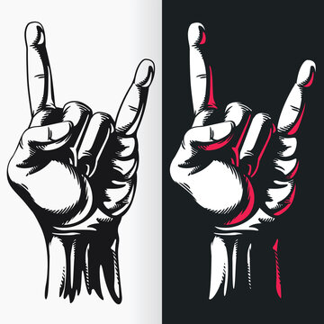 Silhouette Rock n Roll Hand Gesture Sign Stencil Vector Drawing