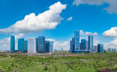 Fototapeta premium CBD landscape of Yiwu City, Zhejiang Province, China