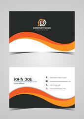 Naklejka premium Abstract orange and black color wave shape style business card template design.