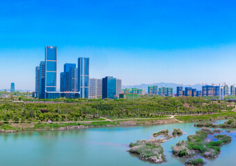 Fototapeta premium CBD landscape of Yiwu City, Zhejiang Province, China