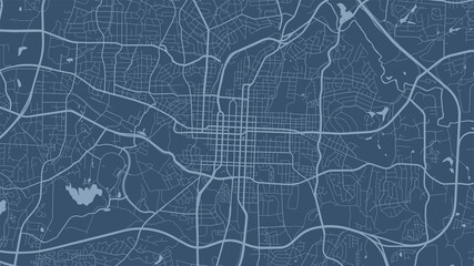 Blue Raleigh city area vector background map, streets and water cartography illustration.