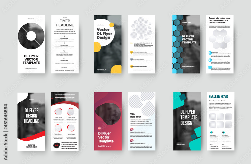 Poster Presentation of vector dl flyer template with geometric design. Set