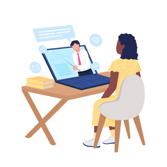 Fototapeta premium African american girl watching online course on mathematics flat color vector faceless character. Distance learning isolated cartoon illustration for web graphic design and animation