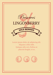 Hand drawn vertical lingonberry packaging design. Vector illustration in sketch style