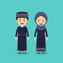 Couple Character Wearing Muslim Dress