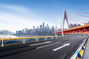 Fototapeta na wymiar Expressway in front of the city skyline, Chongqing, China.