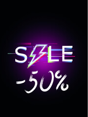 Sale neon banner -50% !