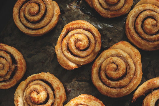 Cinnamon rolls, homemade cakes straight from oven.