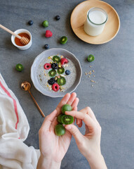 Delicious homemade dessert / Kiwi Berries Chia Seed Pudding / Made with fresh ingredients for a...