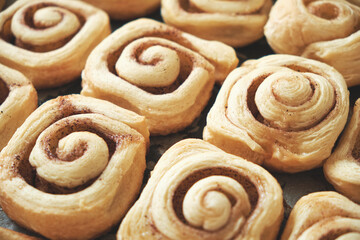 Cinnamon rolls, homemade cakes straight from oven.