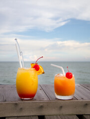 Fruit juice mocktail by the beach