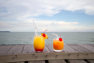 Fruit juice mocktail by the beach