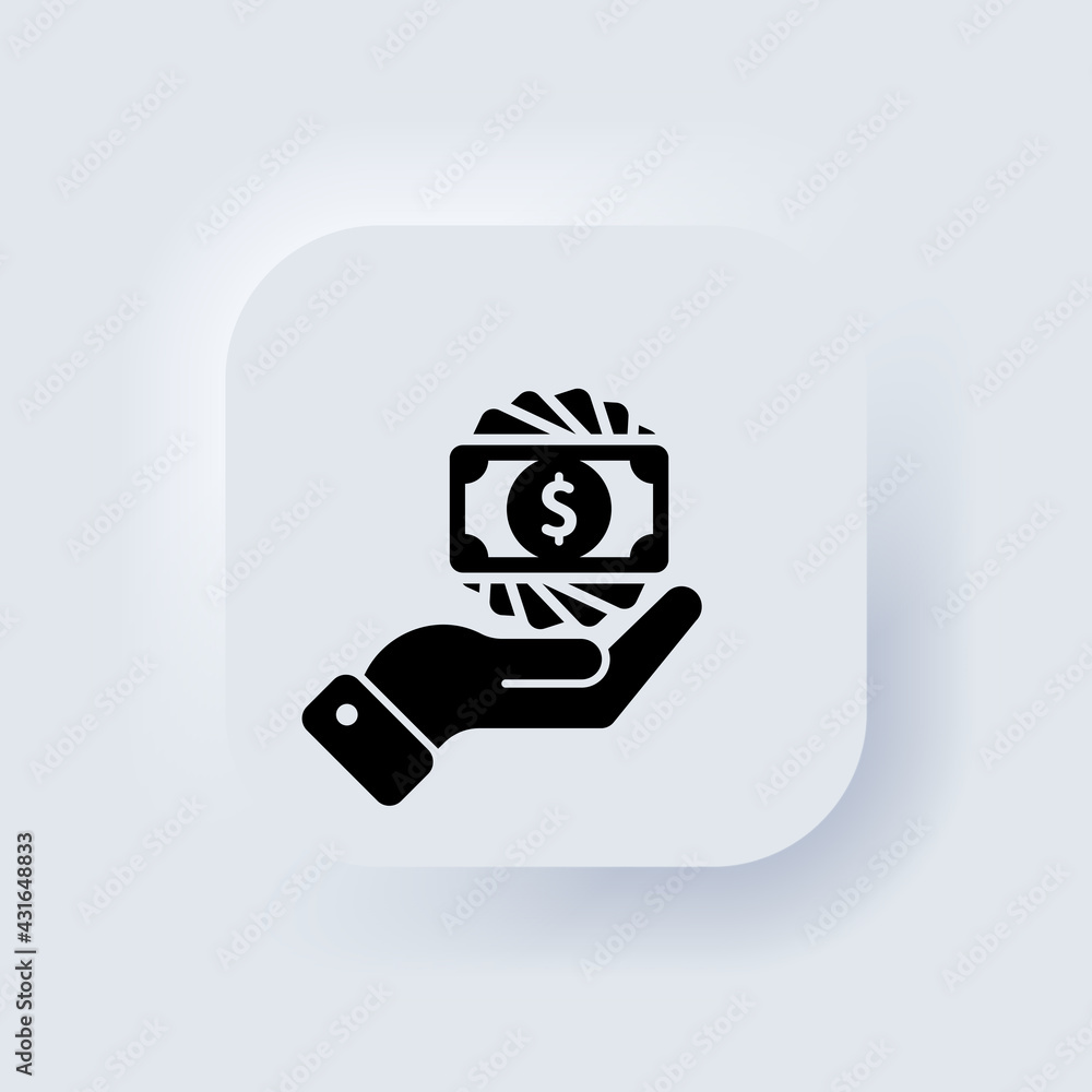 Poster money in hand icon. buiness concept. money sign. neumorphic ui ux white user interface web button. n