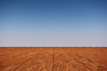 Wooden floor with clear sky, 3D rendering