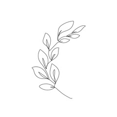 Obraz premium Leaves Continuous One Line Drawing. Black Line Floral Sketch on White Background. Contour Leaves Illustration. Vector EPS 10.
