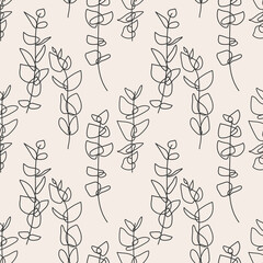 Trendy minimalist seamless botanical pattern with line art composition