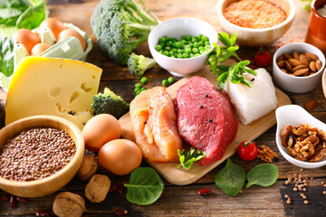 protein food sources- meat, cheese, vegetable
