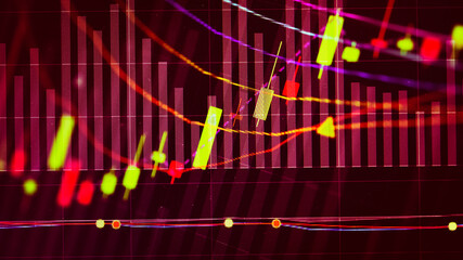 Obraz premium Abstract financial trading graphs and digital number of foreign exchange market trading on monitor. Background of gold and blue digital chart to represent stock market trend.