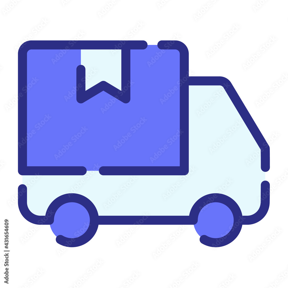 Poster delivery package car deliver single isolated icon with dash or dashed line style