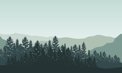 Panorama of the mountains with extraordinary forest from the edge of the city in the morning. Vector illustration