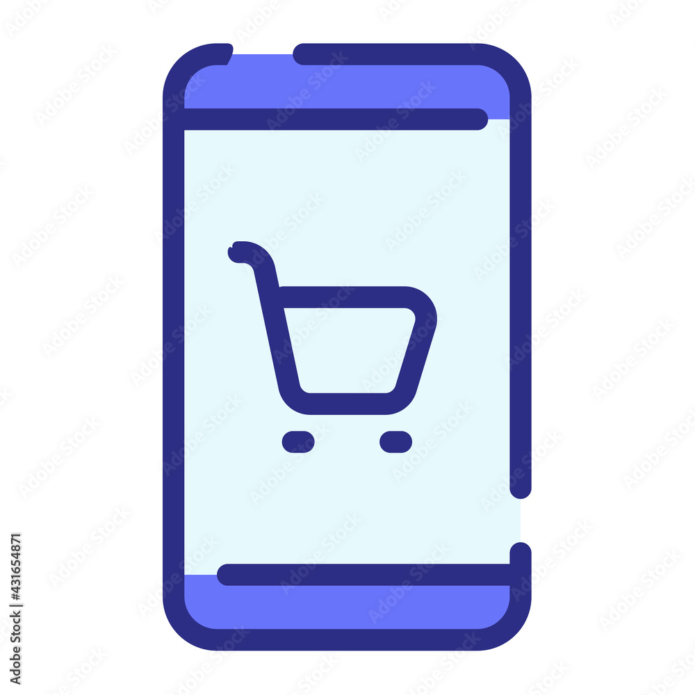 Aufkleber phone cart app shopping single isolated icon with dash or dashed line style